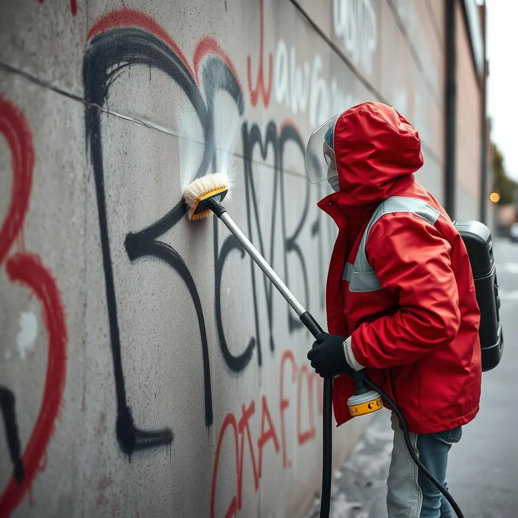 Ein Malermeister entfernt Graffiti an einer Hauswand in Basel